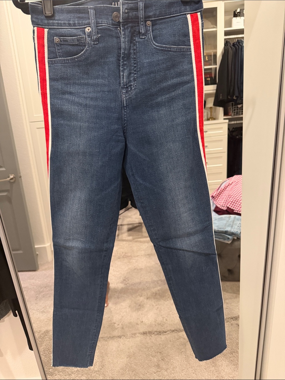 GAP Dark Blue Skinny Jeans with Red & White Side Stripes